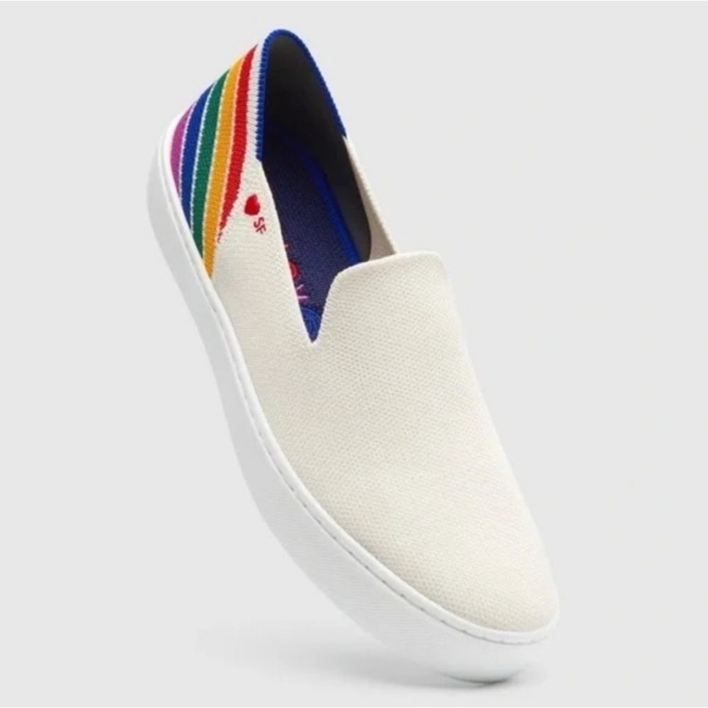 RARE Rothy's White SF Pride Rainbow Loafer Sneakers Limited Edition sz 6